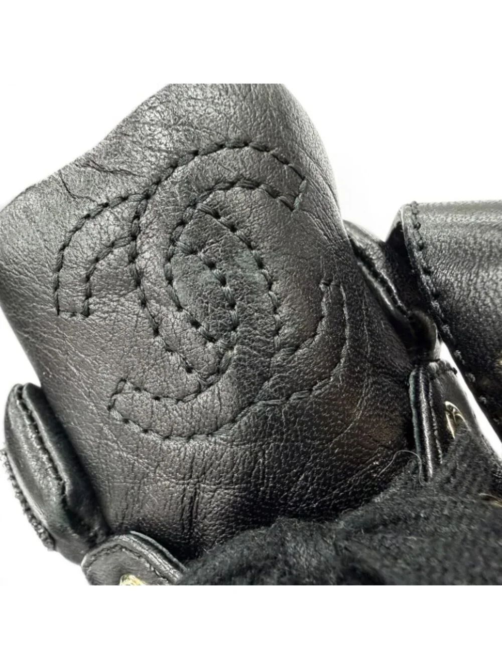 Chanel CC Logo Velcro Lace-up Leather Middle High Top Sneakers Black